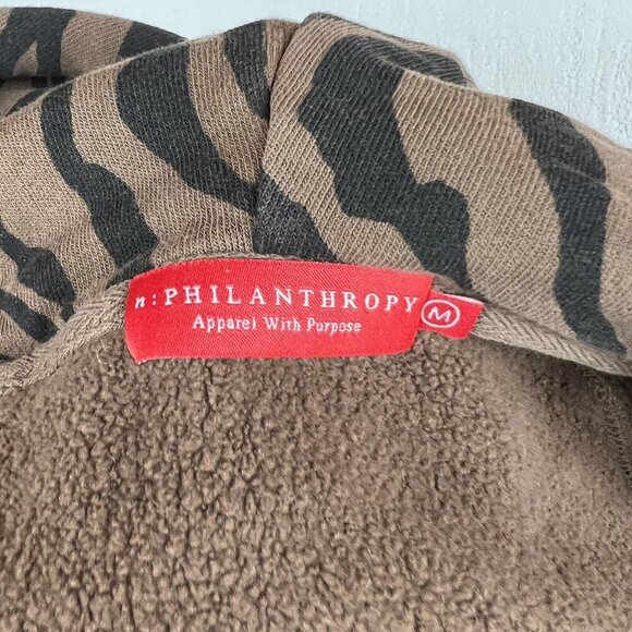 n:Philanthropy Hoodie M Womens Sicily Animal Print Brown Black Pocket Sweatshirt - Picture 5 of 10